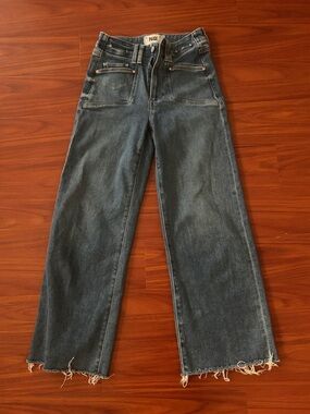 PAIGE Wide-Leg High-Rise Jeans — Dark Blue Denim